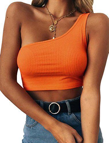 Prettoday Womens Sleeveless Crop Tops Sexy One Shoulder Strappy Tees