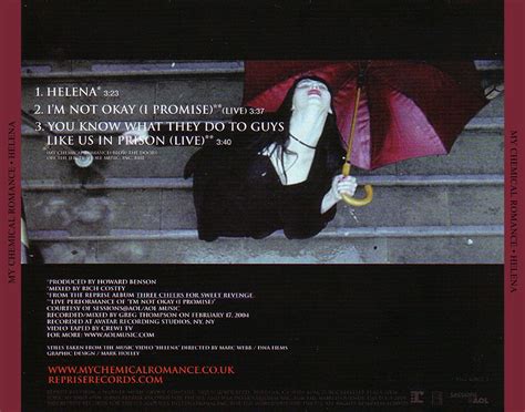 Carátula Trasera De My Chemical Romance Helena Cd Single Portada