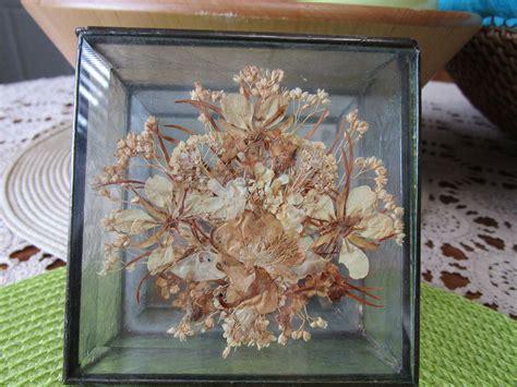 Vintage Dried Flowers Trinket Jewelry Box Or Case Glass Trinket Box Mirror By Thisnthatbytw On
