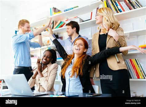 Happy Business Coworkers Celebrating Stock Photo Alamy