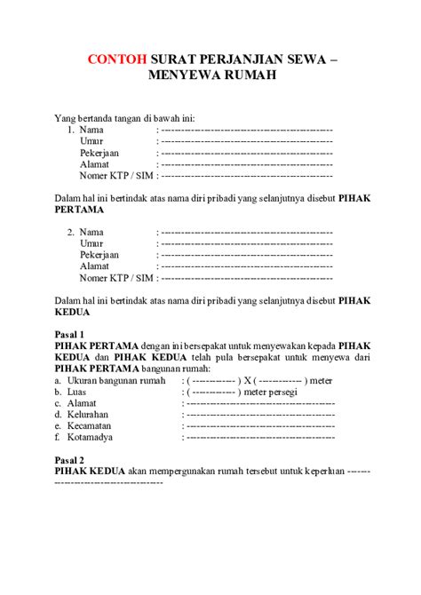 Yang bertanda tangan di bawah ini sebagai pihak pertama atau pemilik rumah (PDF) CONTOH SURAT PERJANJIAN SEWA | Dino Dino - Academia.edu