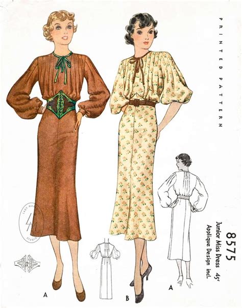 1930s 30s Dress Vintage Sewing Pattern Peasant Blouse Dress Etsy