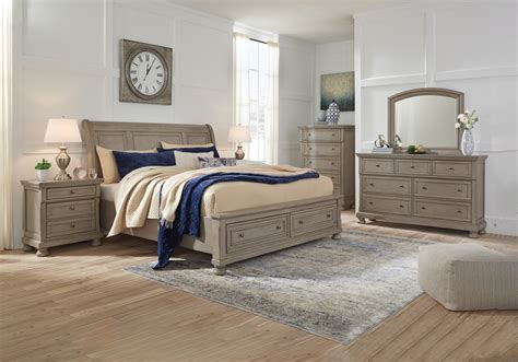These sets offer rustic charm and incredible durability. Lettner Light Gray Queen Sleigh Storage Bedroom Set ...