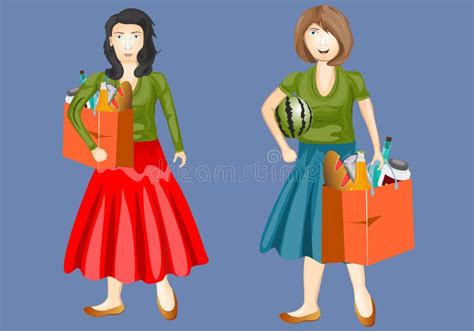 Set Of Shopping Women Vector Concepts Smiling Women From Supermarket