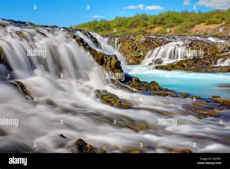 The Amazing Bruarfoss Waterfall With Its Turquoise Water In Iceland