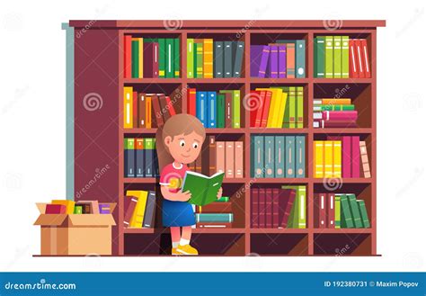 Niño Leyendo Libros En Una Librería Llena De Libros Ilustración Del