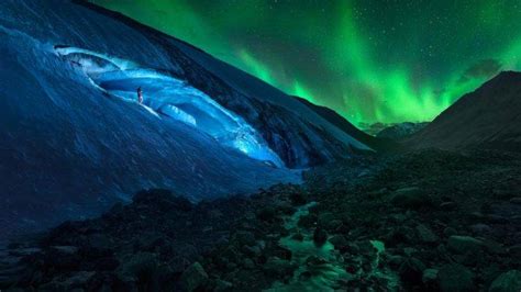 Men Landscape Mountains Stream Rock Stones Night Aurorae Aurora