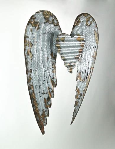 rustic galvanized stamped metal art angel wings heart decorative wall sculpture one size pick