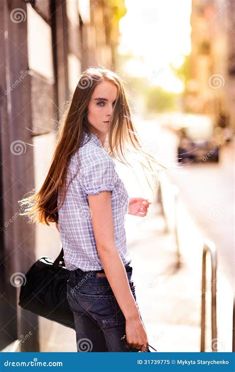 Beautiful Woman Walking In The City Street Stock Image Image Of