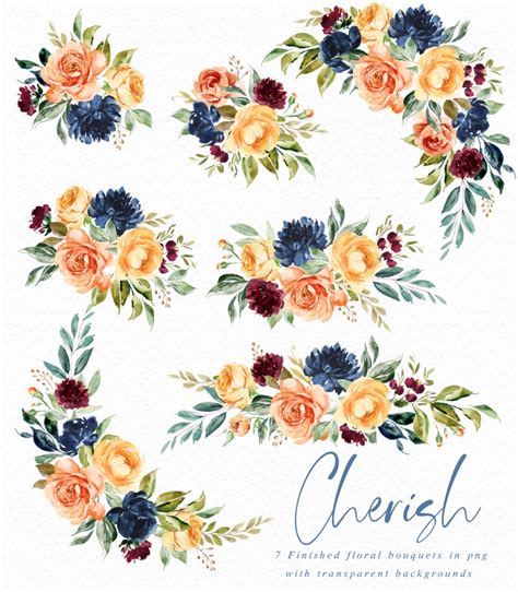 Buy Cherish Watercolor Floral Clip Artsmall Setindividual Png Online