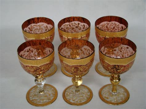 Moser Antique Cranberry Art Glass Gold Gilt Enameled Set Of Wine From Finerchoice On Ruby Lane