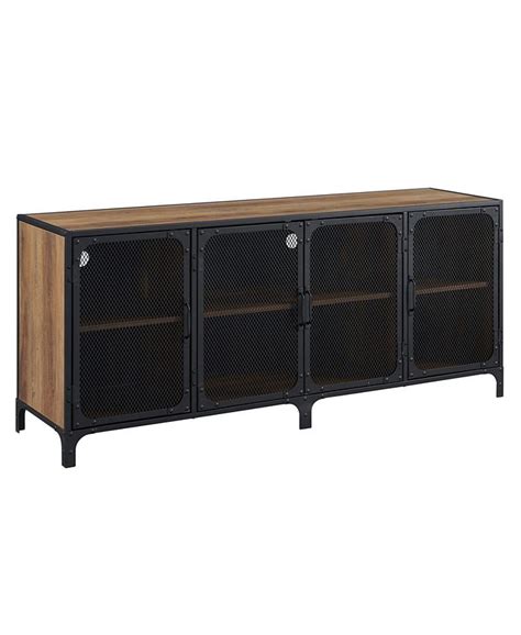 Walker Edison 60 Industrial Console W Mesh Rustic Oak And Reviews