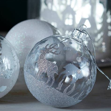 Clear Glass Bauble With Silver Glitter Stag And Tree By The Christmas Home In 2022 Glass