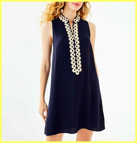 Euc 168 Lilly Pulitzer Jane Navy Gold Embroidered Lace Sleeveless