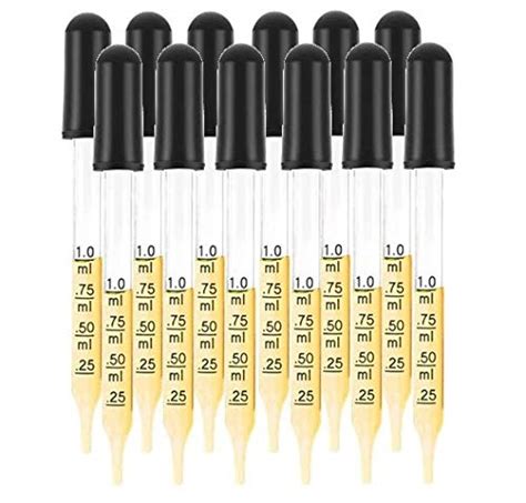 Pack Of 12 Graduated 1ml Glass Dropper With Black Suction Bulb