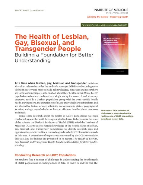 The Health Of Lgbt People Building A Foundation For Understanding By