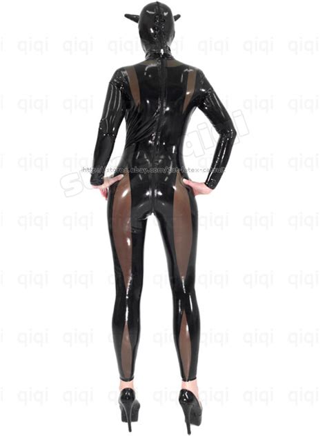 latex rubber devil catsuit 45mm suit unique black hood ebay