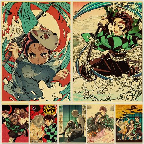 Affiche Vintage Mural Démon Slayer Anime Poster Kraft Kimetsu No