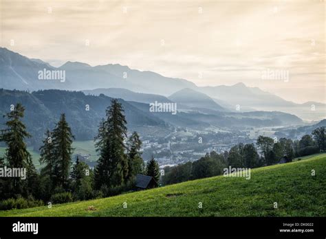 View From Mountain To The Valley Near The Schladming City In Austria