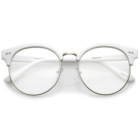 sunglass la classic horn rimmed round clear flat lens half frame eyeglasses 55mm white silver