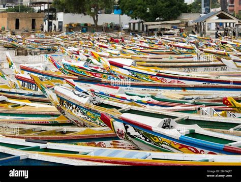 Ttraditional Pirogue Fishing Boats On Soumbedioune Beach Dakar