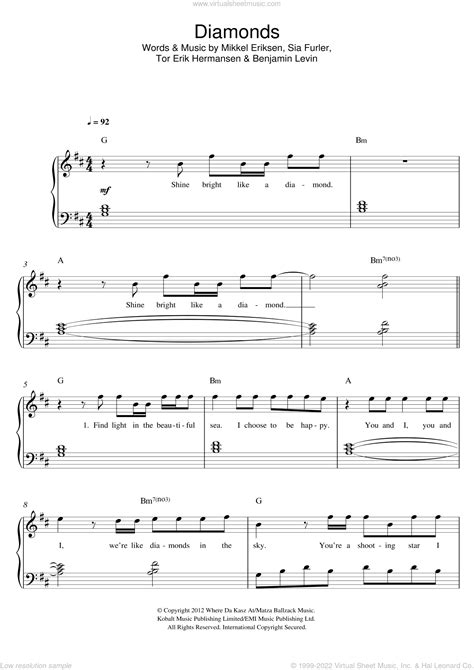 Rihanna Diamonds Sheet Music For Piano Solo Pdf Interactive