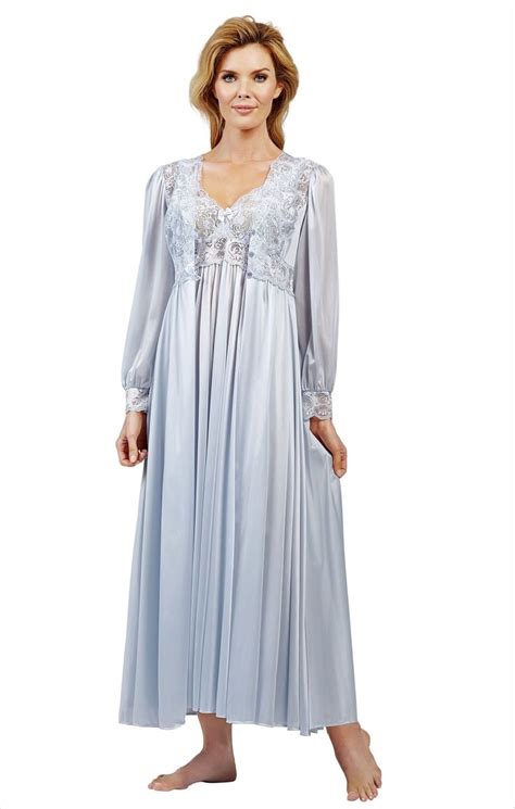 Shadowline Silhouette Long Gown And Robe Peignoir Set In 2022 Night Gown Peignoir Sets Long Gown