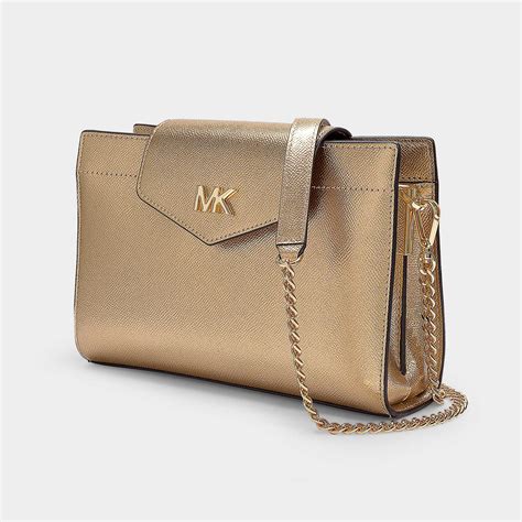 Michael Michael Kors Leather Foldover Top Crossbody Bag In Gold