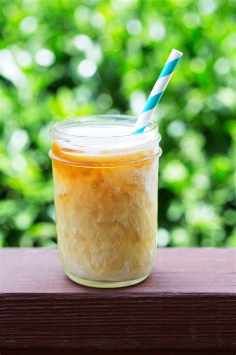 Iced Coffee In Mason Jars Outdoors Stock Image Image Of Brown Fresh