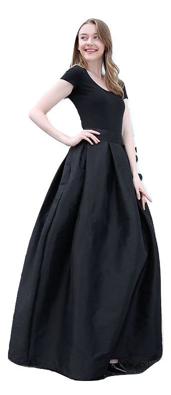 Black High Waisted Ruffle Long Maxi Skirt Taffeta Party Prom Skirt
