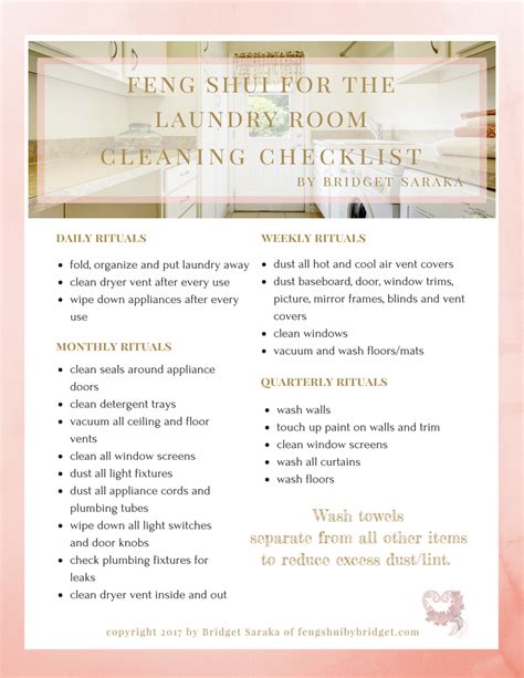 Feng Shui For The Laundry Room Cleaning Checklist Printable Daily