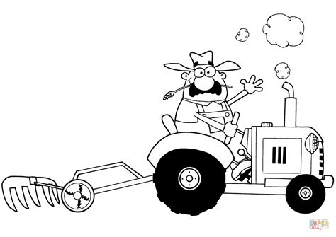 Happy Farmer Driving Tractor Coloring Page Free Printable Coloring Pages