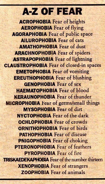 A Z Of Fear List Of Phobias Phobia Words Uncommon Words Rare Words