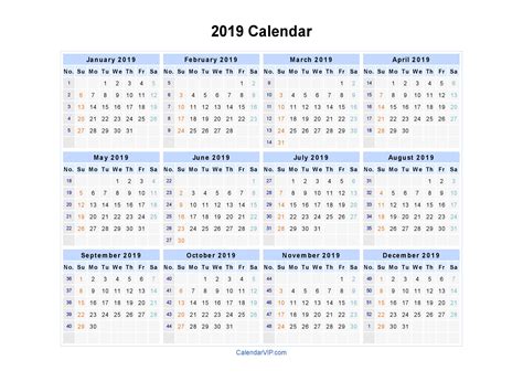 How to make a 2019 yearly calendar printable. 2019 Calendar - Blank Printable Calendar Template in PDF Word Excel