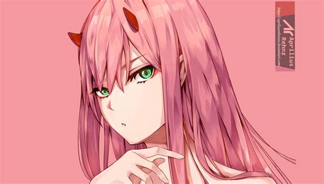 Face Green Eyes Zero Two Darling In The Franxx Girl Pink Hair