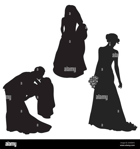 Vector Set Of Newly Married Couple Silhouettes Illustration Isolated On