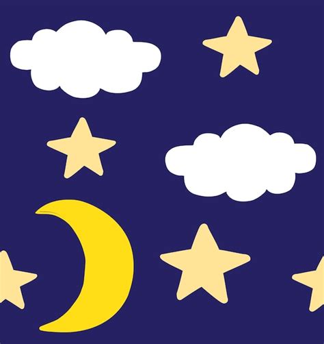 Premium Vector Vector Seamless Pattern Of Clouds Stars And Moon