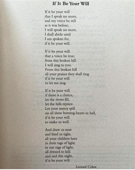 If It Be Your Will Leonard Cohen Poem Rpoetry