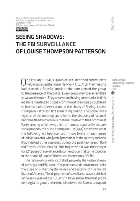 Pdf Seeing Shadows The Fbi Surveillance Of Louise Thompson Patterson