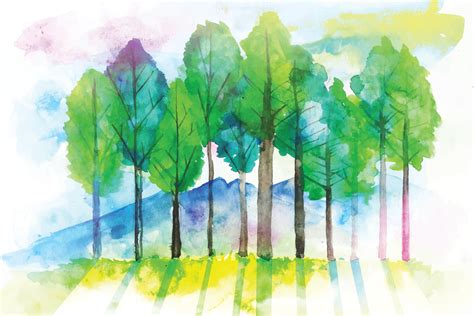 Watercolor Natural Tree Background Painting With Landscape Vector