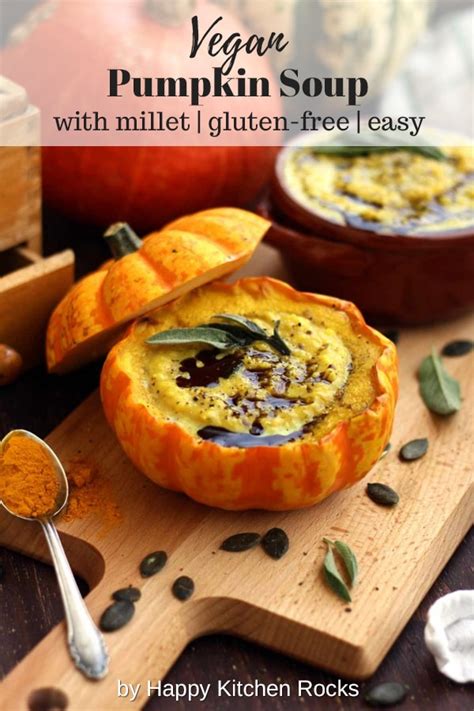 Easy Pumpkin Soup With Millet In Pumpkin Bowls Happy Kitchen
