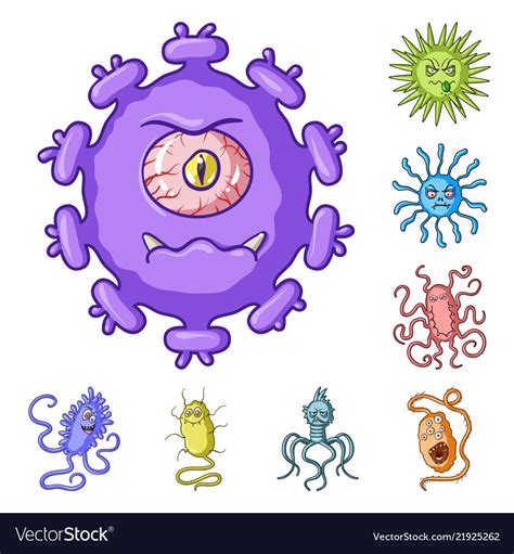 Types Of Funny Microbes Cartoon Icons In Set Vector Image