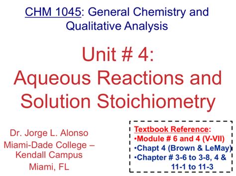 Chapter 4 Aqueous Reactions And Solution Stoichiometry