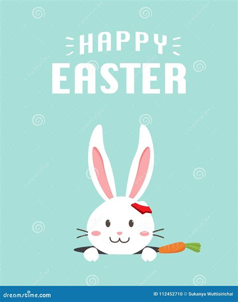 Happy Easter Bunny With Carrot White Bunny Stock Illustration