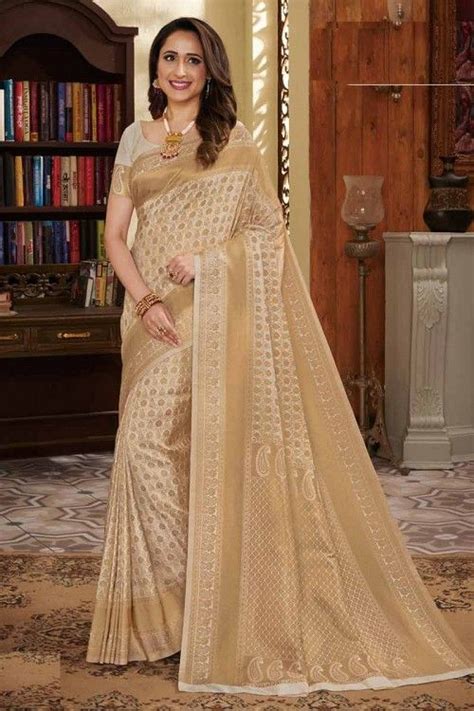 Banarasi Silk Saree In Cream Colour131 Saree Designs Lehenga Style Saree Saree