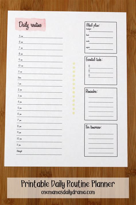 Printable Daily Routine Planner Printable Planner Inserts
