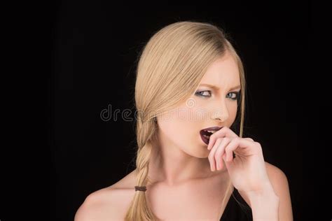 Blonde Woman With Braided Pigtails Copy Space Stock Image Image Of