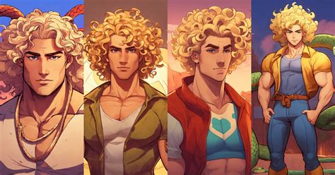 Lexica Blonde Curly Hair Man With Athletic Body Cartoon Style With