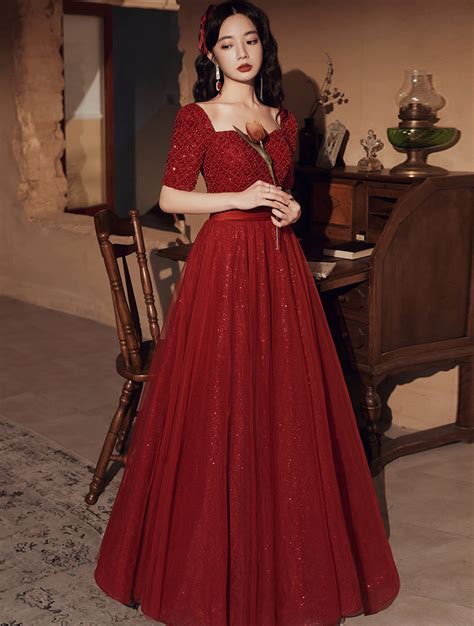 luxury party dress evening gown formal burgundy long outfits florashe