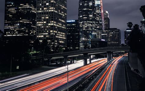 Download Wallpapers Los Angeles Night City Lights Skyscrapers Car